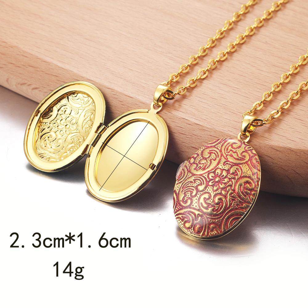 Golden Locket Pendant Mood Necklace Emotion Women Men Lovers Photo Frame Box Choker Necklaces Fashion Love Enamel Jewelry