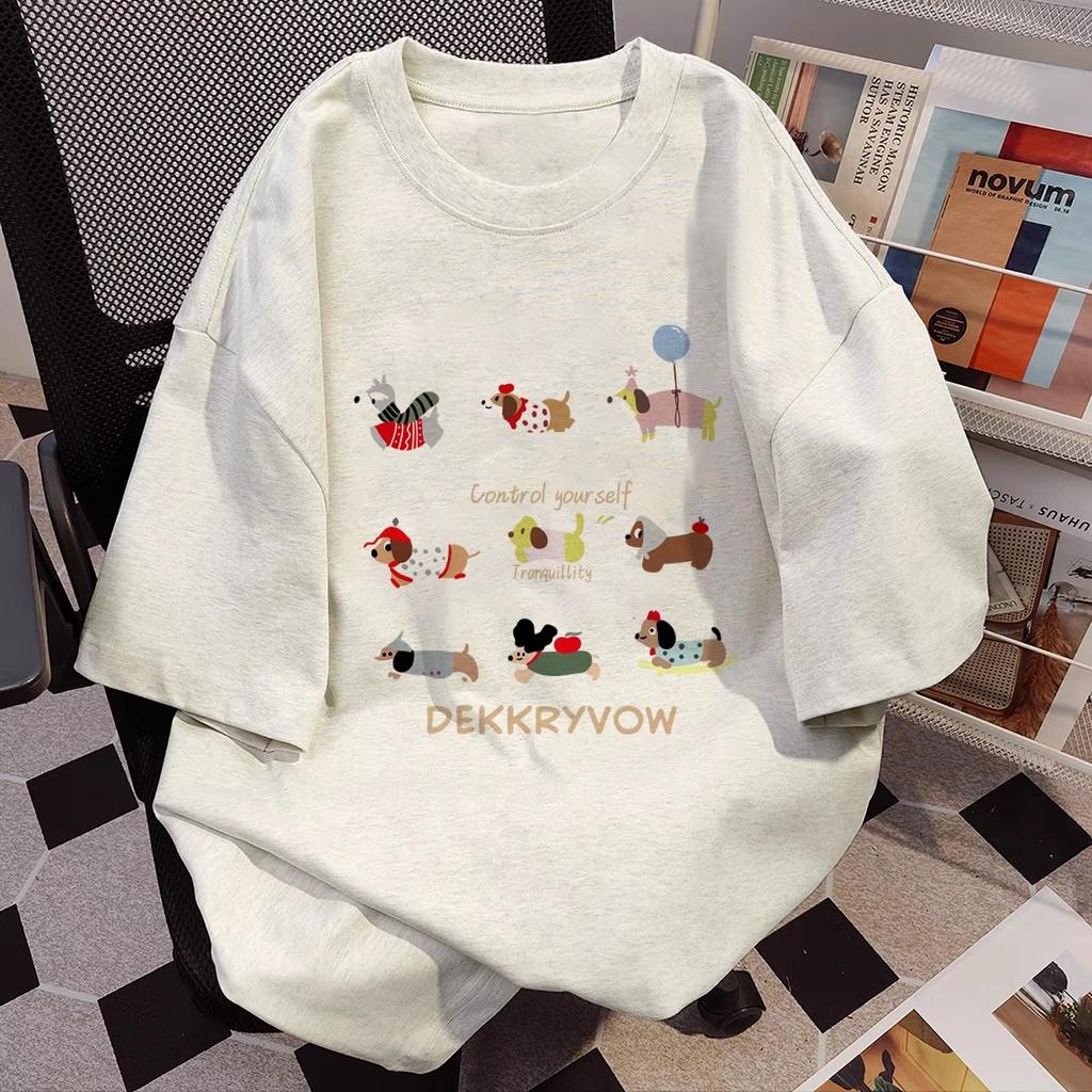 Summer Pure Cotton Women Cute Cartoon Cat Print T-Shirt Harajuku Round Neck Oversize Casual Y2K Tops Young Girl T Shirts Streetwear