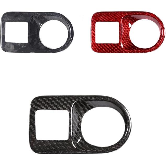 Interior Headlight Switch Frame Cover Sticker Trim Compatible for Porsche Cayenne 2018-2023 Real Carbon Fiber Car Styling Interior Accessories(Red)