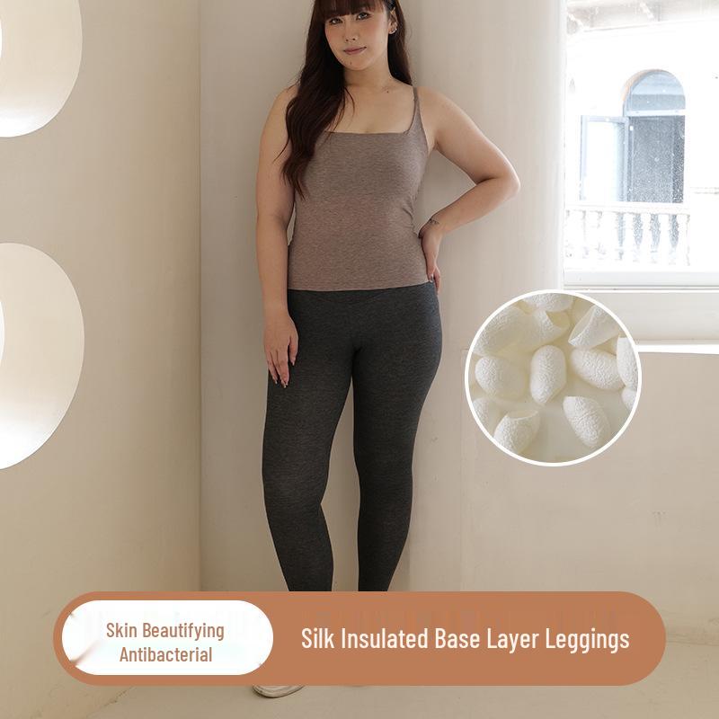 Fleece-Lined Mulberry Silk Tofu High-Waist Women's Warm Seamless Pants for Autumn/Winter