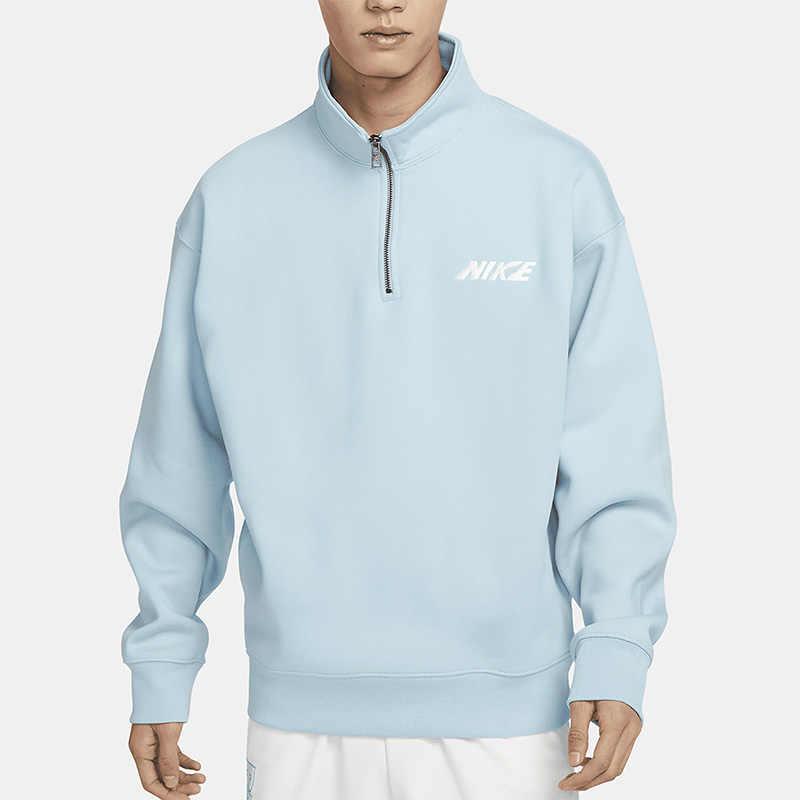 Nike Solid Letter Logo Half-Zip Pullover Sweatshirt Men Tops Light-Blue DX4249-442