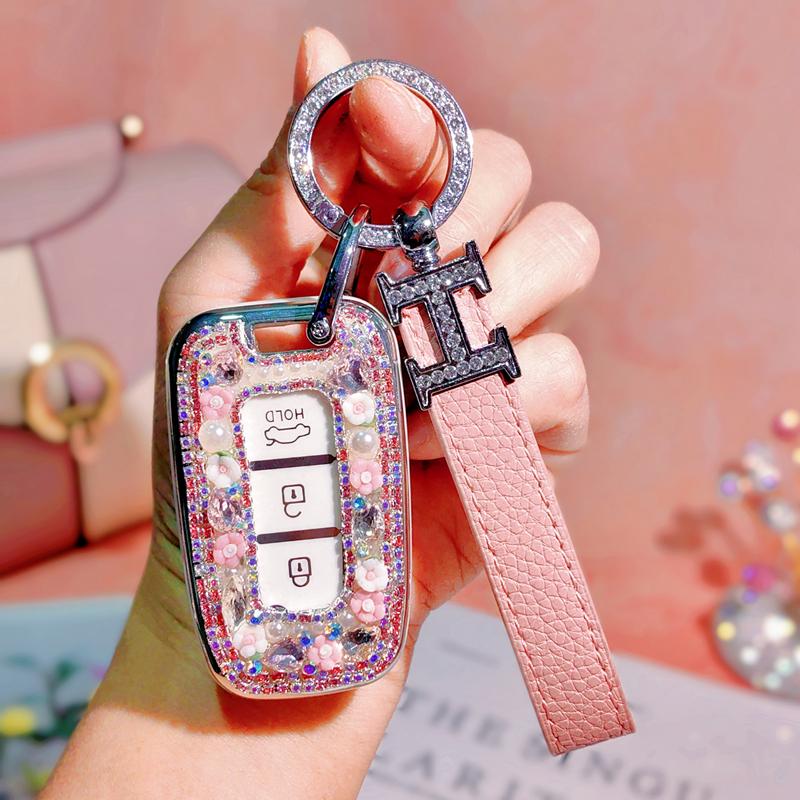 Langdong 12th Gen IX35 & Sonata 8 Rhinestone Key Cover: Drop-Proof, Full Wrap Protection