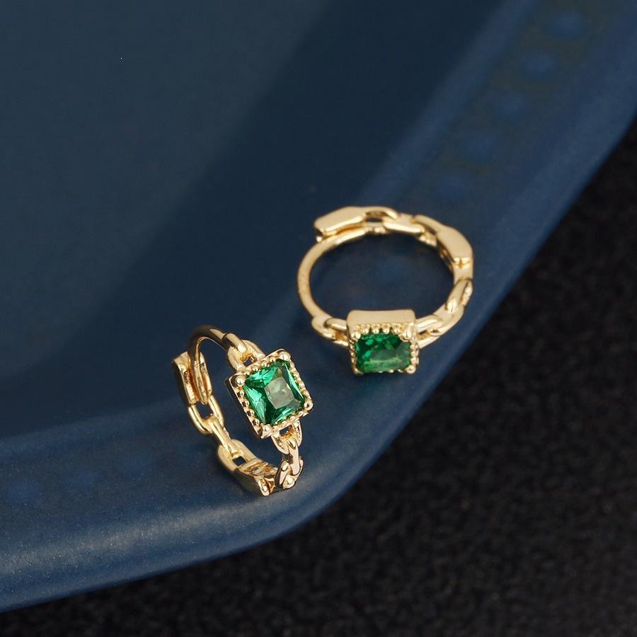 Green Mood S925 Sterling Silver 18K Gold-Plated Geometric Square Green Zirconia Chain Ear Cuff Earrings for Women Retro Style 18K Gold Pair