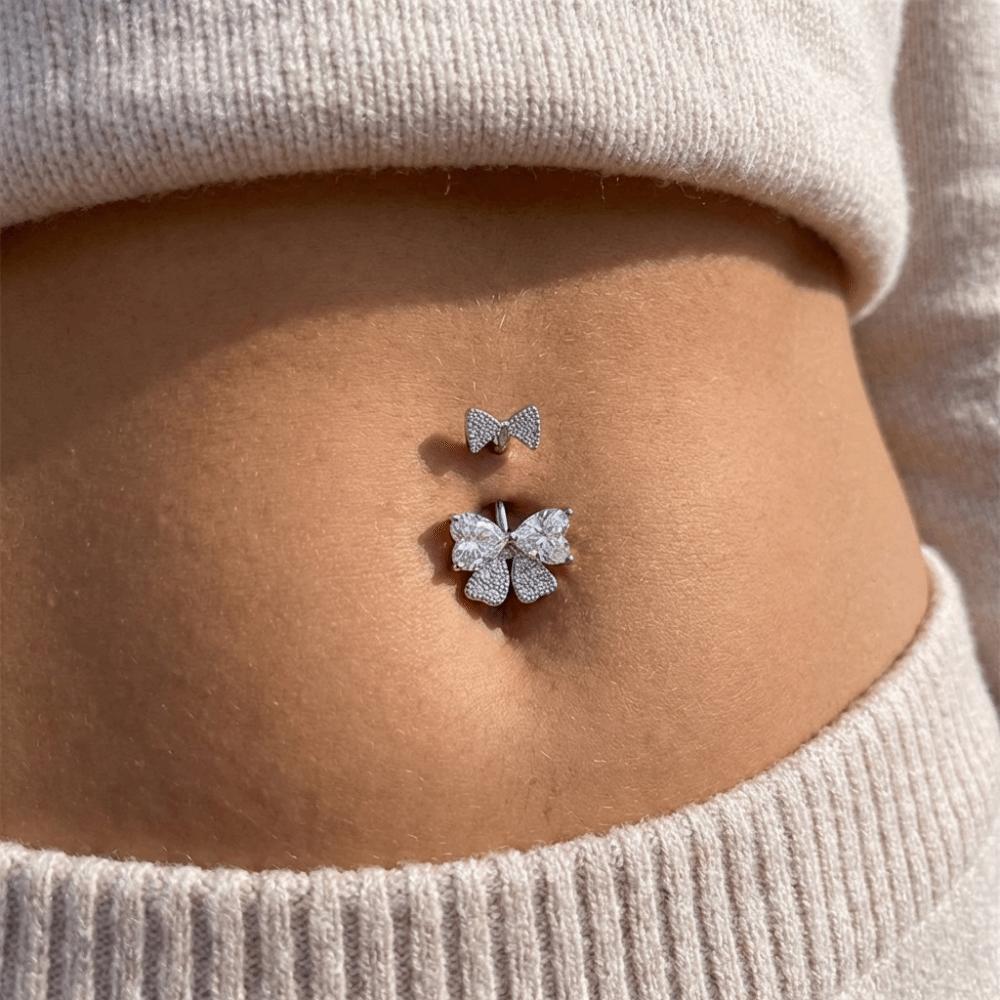 Stainless Steel Navel Piercing Jewelry Crystal Pink Bow Belly Rings Cute Belly Button Rings  Daily