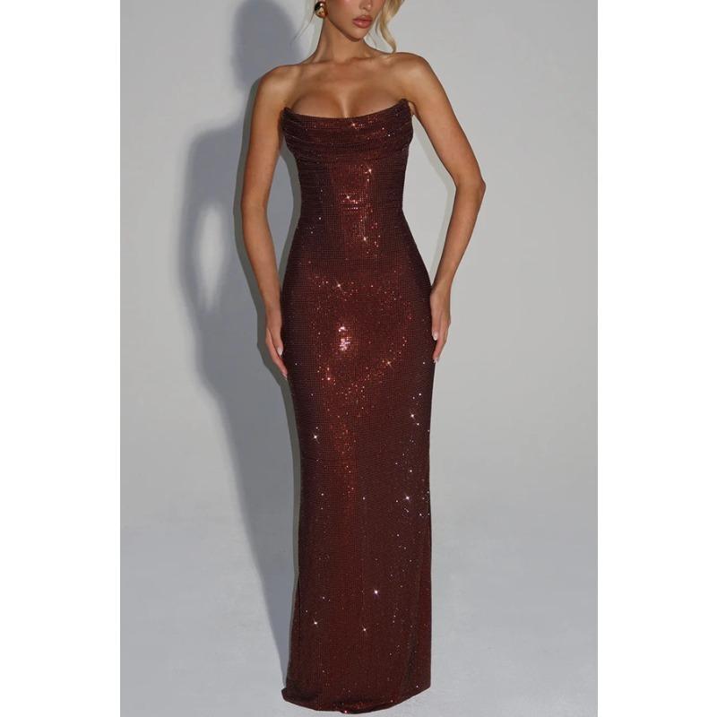 Women's Celebrity Slim-Fit Sleeveless Sequin Long Evening Dress Dress