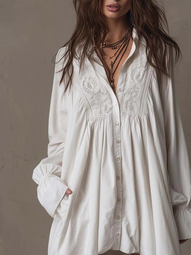 Dames Blouse met Kraag en Lange Mouwen, met Knoopjes