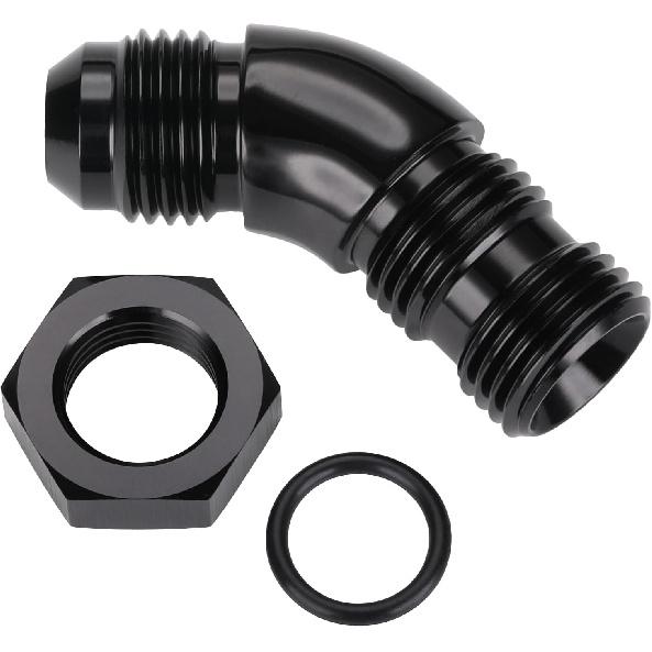 6AN Male Flare to 6AN -6 ORB O-ring Boss 45 Degree Full Flow Fitting Adapter Aluminum Black