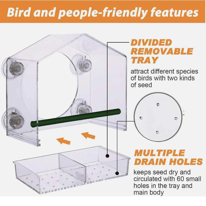 Window Bird Feeder with Strong Suction Cups - Clear Acrylic Bird Feeders for Outdoors, Sturdy and Durable
