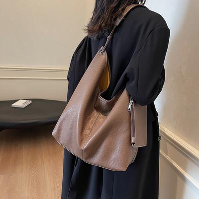 2025 New High-end Soft Leather Shoulder Tote Bag Large-capacity Casual Bucket Lazy Crossbody Commuter Armpit