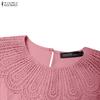 ZANZEA Women Casual Round Neck 3/4 Sleeve Patchwork Lace Sheath Dress