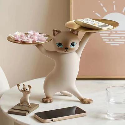 Katt Förvaring Förvaringsbricka Harts Kattstaty Figur Godis Smycken Örhänge Ring Nyckelhållare Bricka Skål Hem Bord Vardagsrum Dekor
