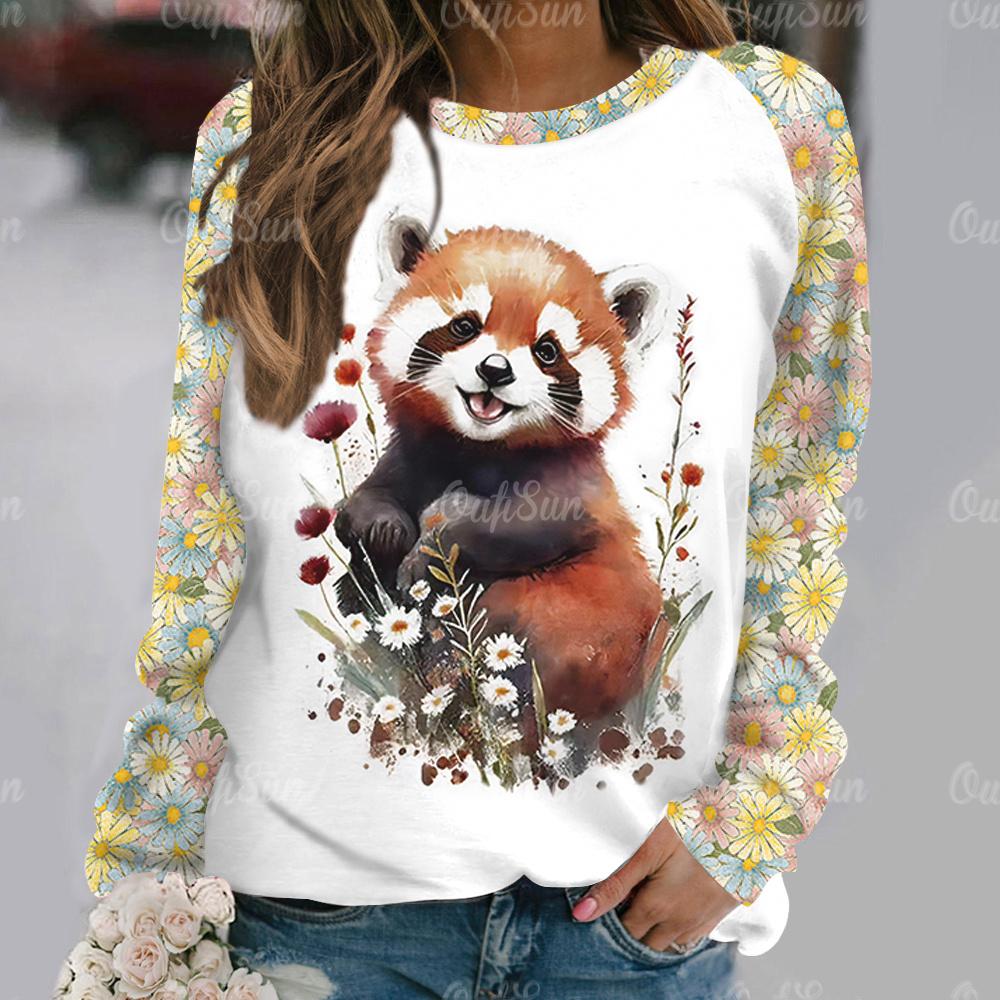 Winter Long Sleeve T-Shirts for Women Funny Kawaii Cat Animals Print Sweatshirts Female Cute O-Neck Pullover Woman Sweatshirt