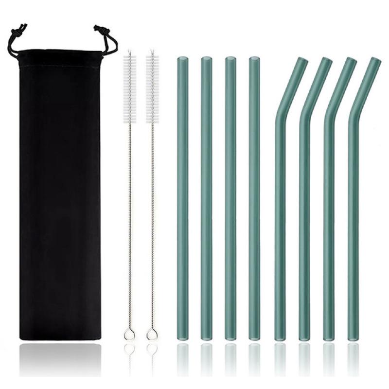 8x200 mm opakovaně použitelné brčko na pití z vysoce borosilikátového skla sada brček Smoothies koktejlové tyčinky brčka se sáčkem na štětce