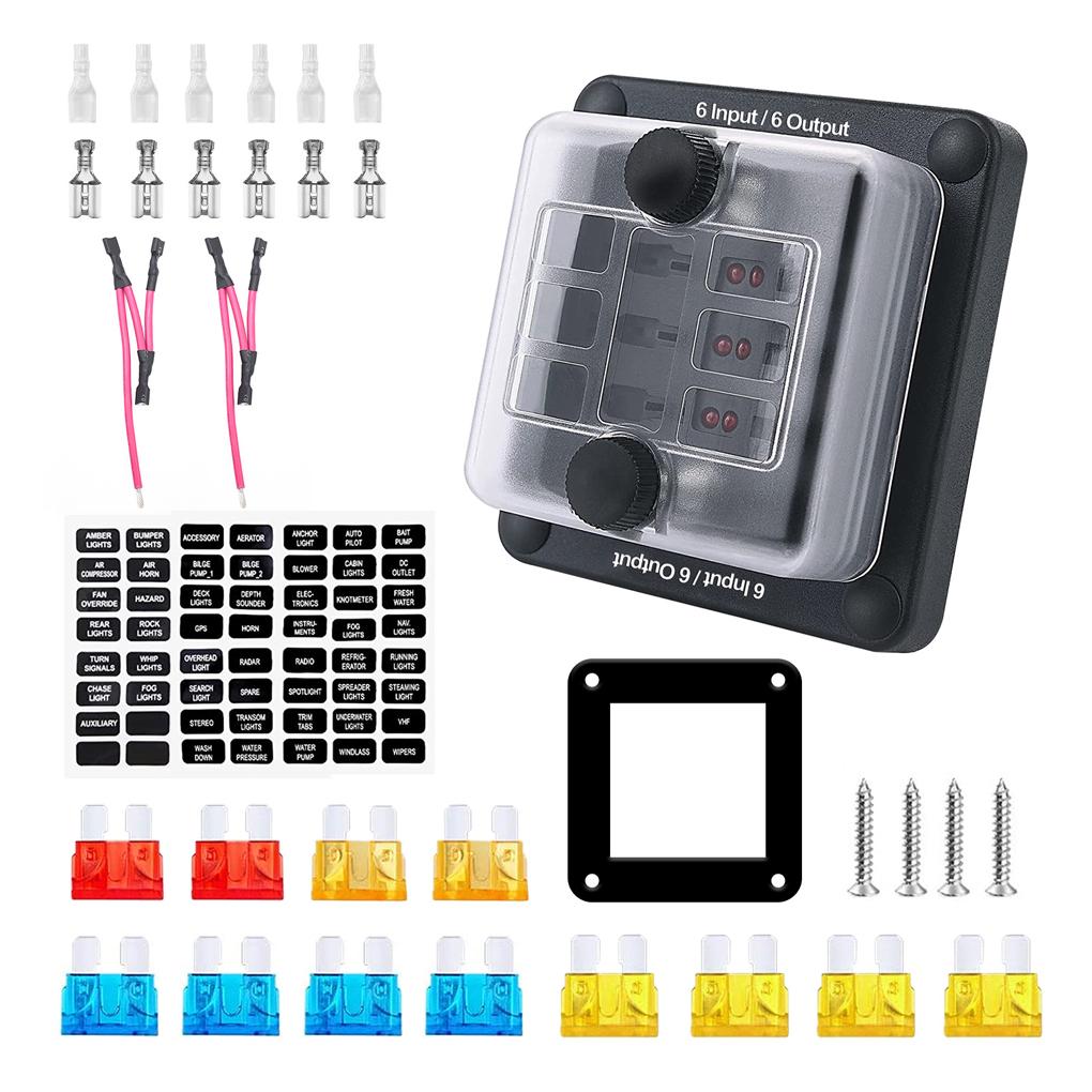 

34 Pieces/Set Universal Car 6-way 1-in-1-out 32V 50A Box Circuit Protector Headlight Power Distribution Fuses Block Holder