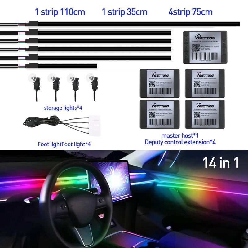 Lumini ambientale pentru mașină Streamer plin de culoare RGB 64 de culori Universal LED Interior Ascuns bandă acrilică Symphony Atmosferă Lampă