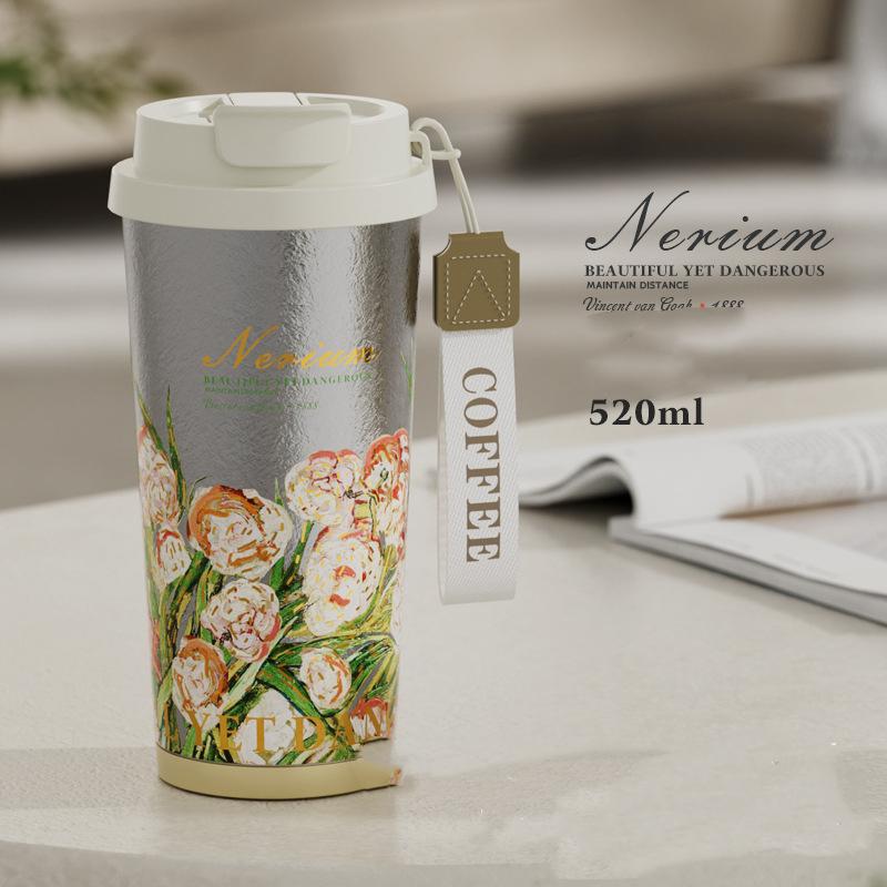 Pure Titanium Vacuum Flask & Thermos for Men and Women - Portablewith Straw Cherry Sunflower Thermos Bottle Tumbler