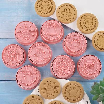 8pcs/Set Christmas Biscuit Mould Cookie Cutter 3D Cartoon Biscuits Mold Plastic Baking Cookie Stamp Cookie Decorating Tools