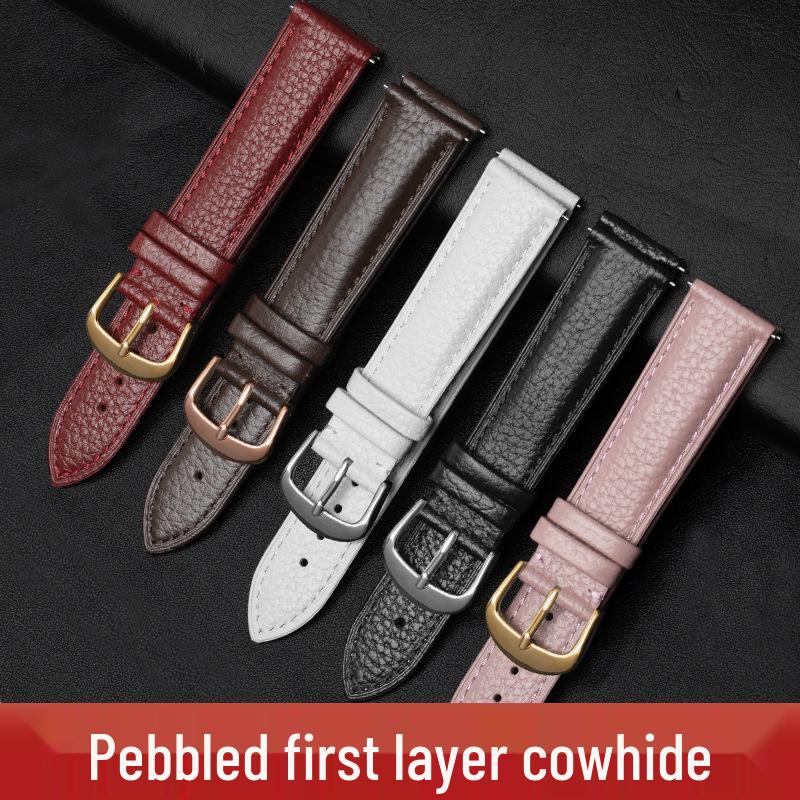 Lychee Pattern Genuine Leather Watch Strap - Soft, Breathable, Quick Release, Double-Sided Cowhide for Men & Women