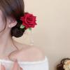 Retro Chinese Style Hair Stick Tassel Pearl Hanfu Hairpin Elegant Red Flower Hair Clip  Girls
