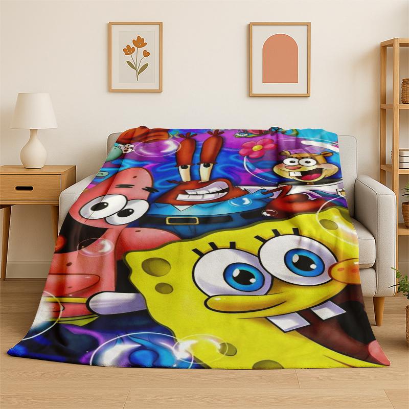 Cartoon S-SpongeBob Patrick Star Flannel Blanket Soft Warm Throw Blanket for Bedroom Living Room Bed Travel Camping Picnic Kid