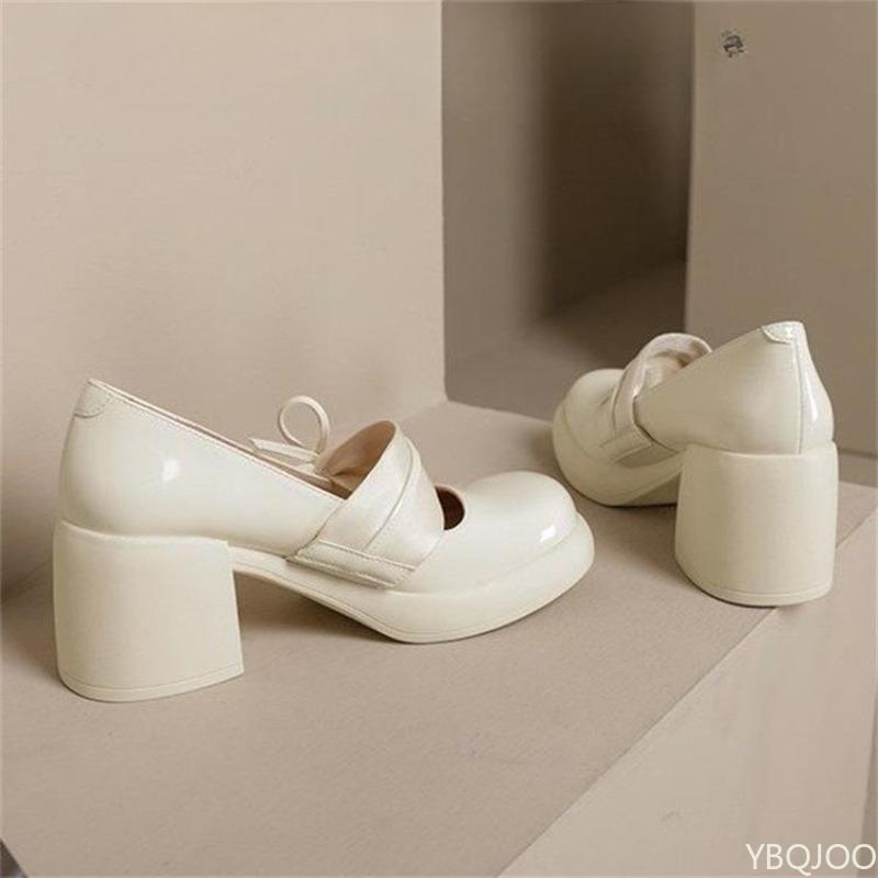 Women's Fashionable Versatile High Heels Spring Autumn Elegant Simple Women's Shoes Bow Thick Heels Shallow Mouth Shoes