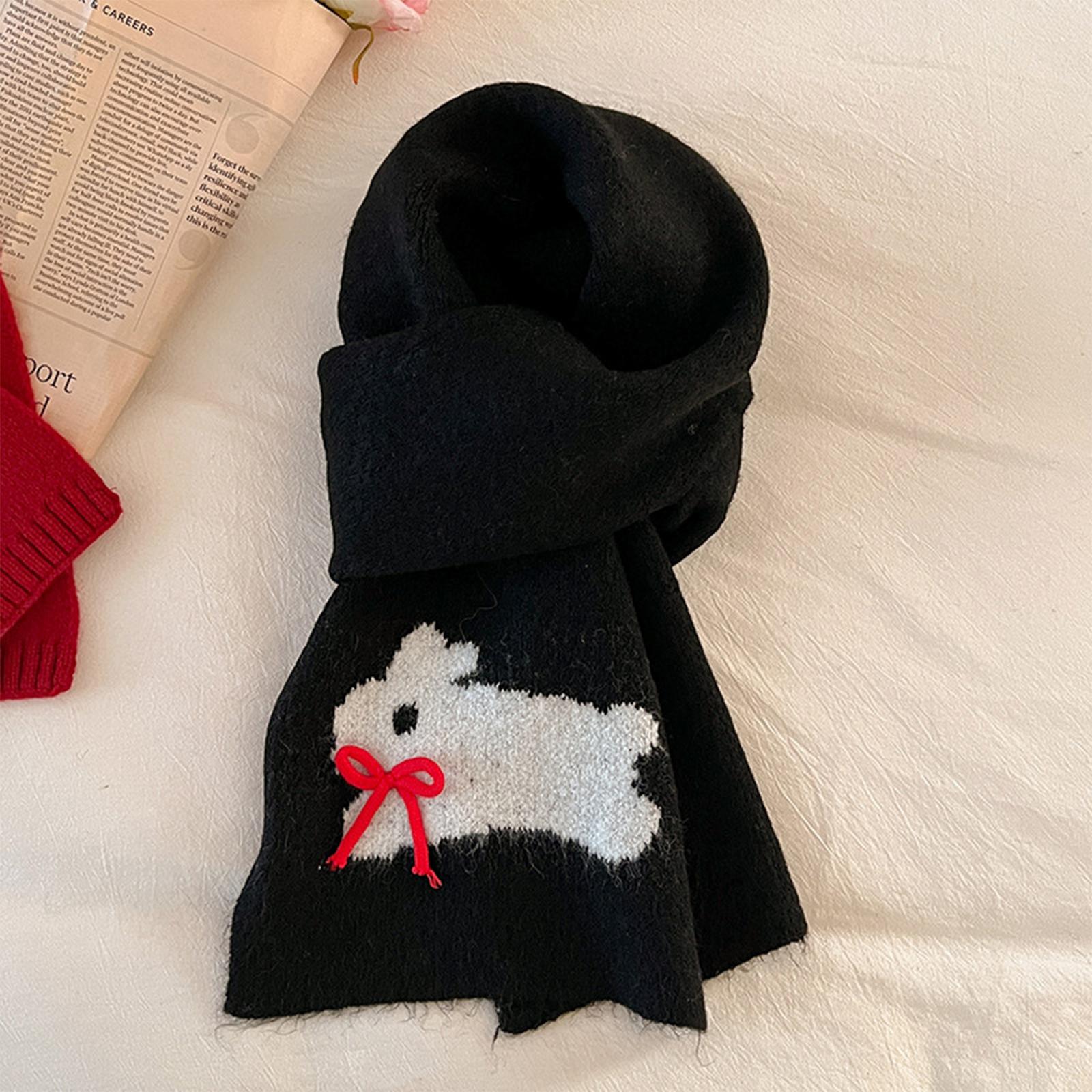 

Ladies Solid Color Soft And Sticky Knitted Cute Scarf And Scarf One Size чёрный