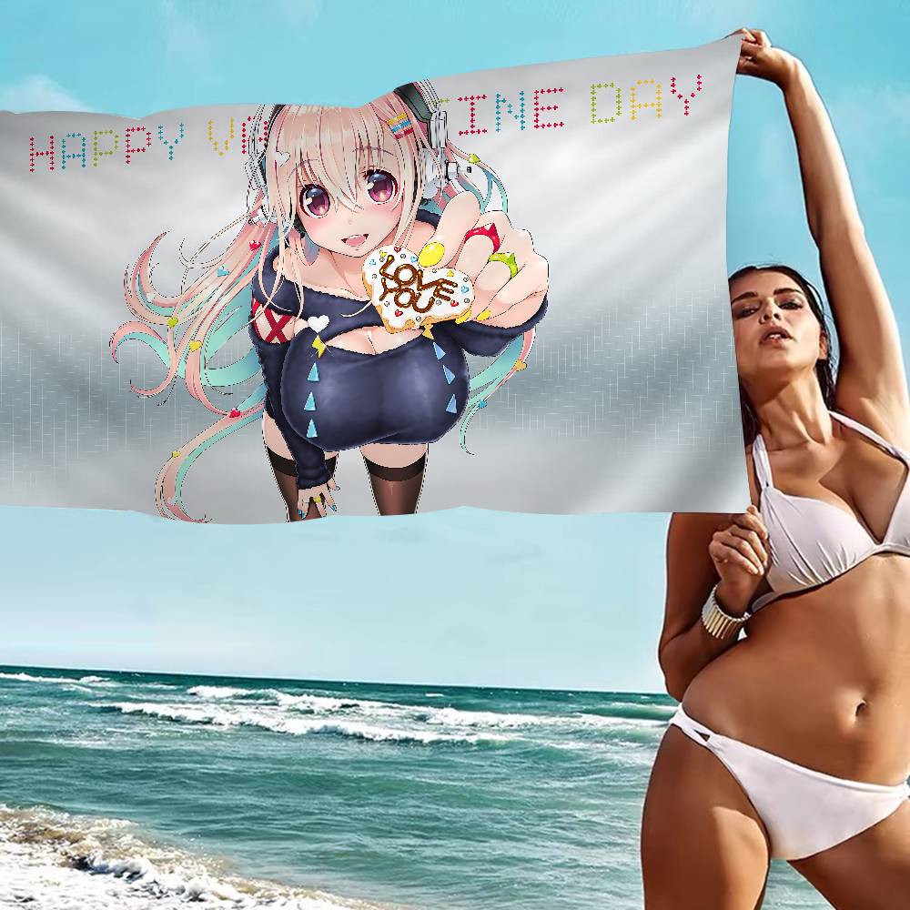 S-Super Sonico Microfiber Printed Beach Towel Mountain Climbing Yoga Beach Swimming Running Absorbent Soft Towel