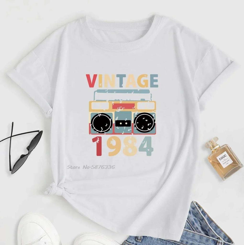 Vintage 1984 Print Winter Tshirt Womens Casual Summer T Shirt Fashion Unisex Tops Tees Oversized Fitness Oneck Tshirt