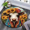 Cow with Sunflower Round Area Rug,Carpet Rug for Living Room Bedroom Sofa Playroom Decor,Non-slip Floor Mat