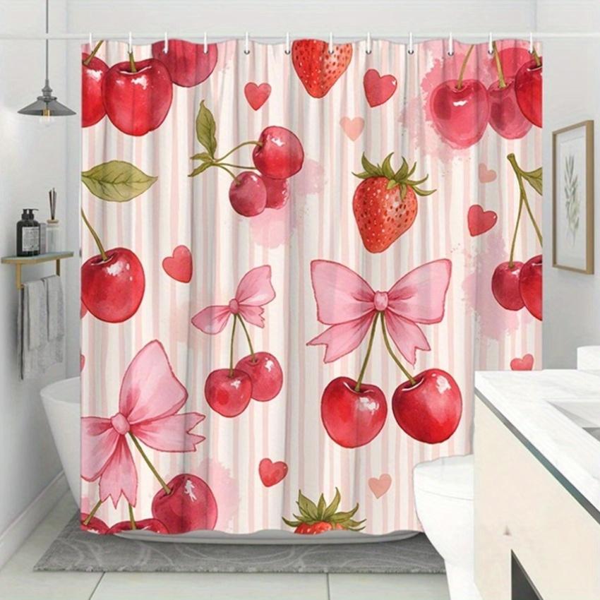 

A Sweet Cherry and Strawberry Shower Curtain: Add a Touch of Nature and Charm to Your Bathroom with This Adorable Design W90XH180cm