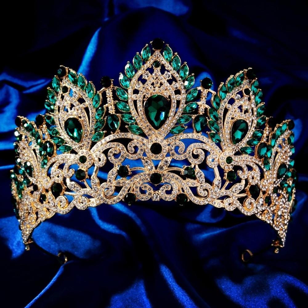 

Trend Luxury Princess Wedding Tiara Elegant Headwear Queen Crown Big Diadem Princess Crown Hair Accessory зелёный