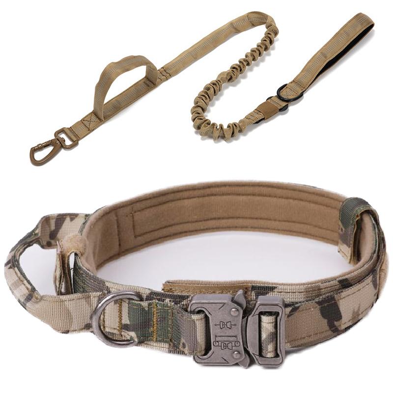 Hundehalsband- und Leinen-Set aus Nylon, strapazierfähiges Hundehalsband, reflektierende Leine, taktisches Trainingshalsband für Haustiere, Leinen-Set für große Hunde