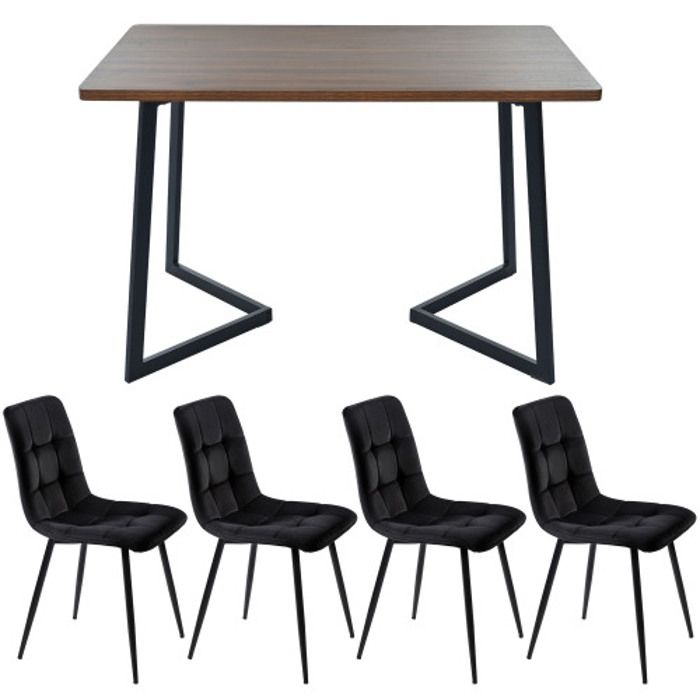 Ensemble De Table À Manger - MUVOE - 5 Pièces - Velours Noir - Design Moderne - 4 Places