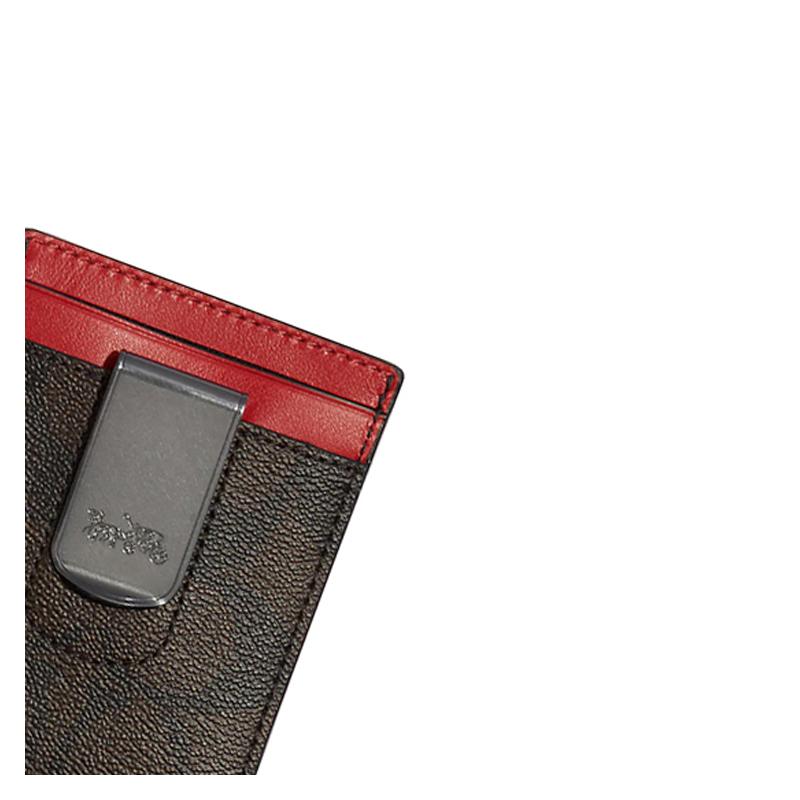 Coach Boxed 10 Classic Presbyopic Gift Box with Money Clip, Canvas and Leather Card Holder, Men's Model, Brown/red