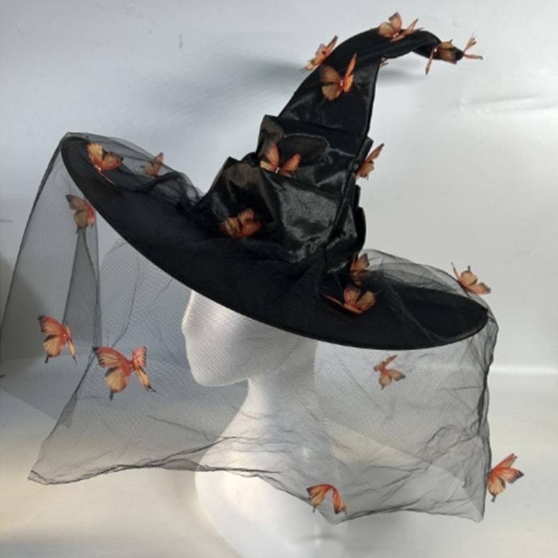 Halloween Wizard Hat Butterfly Witch Hat Witch Caps Wizard Costume Accessories for Masquerade Party Decor Cosplay Props