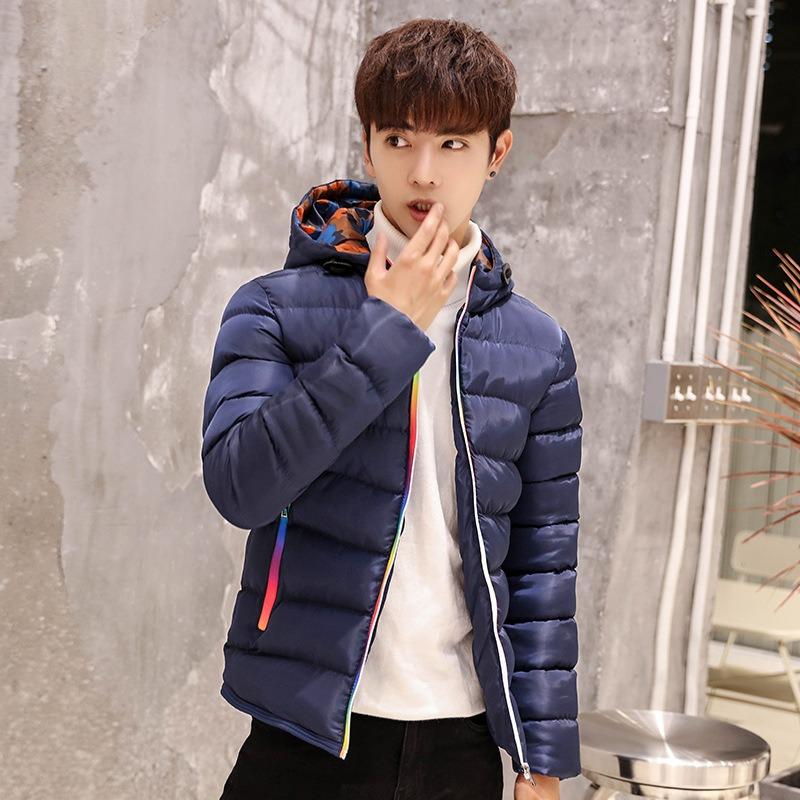 

Новая мужская одежда с хлопковой подкладкой, модные и универсальные зимние пальто, одежда с хлопковой подкладкой с капюшоном и цветными водонепроницаемыми молниями 4XL тёмно-синий