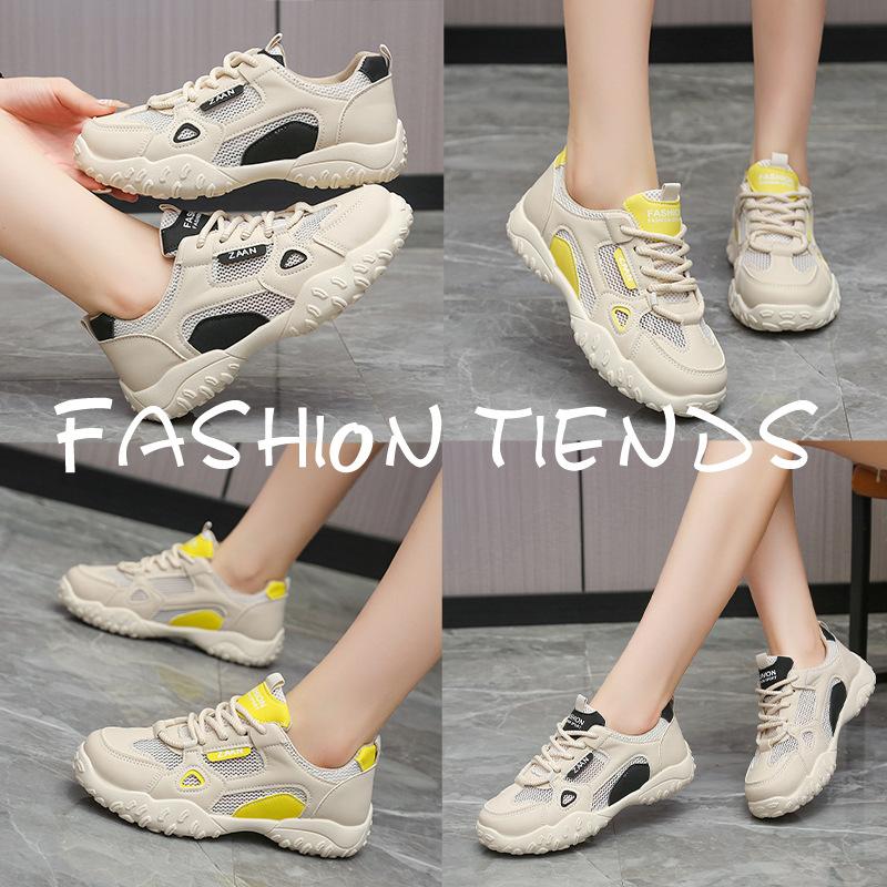 Korean version of mesh breathable sports shoes women's 2025 summer new versatile color matching lace-up low-top casual shoes outer wear