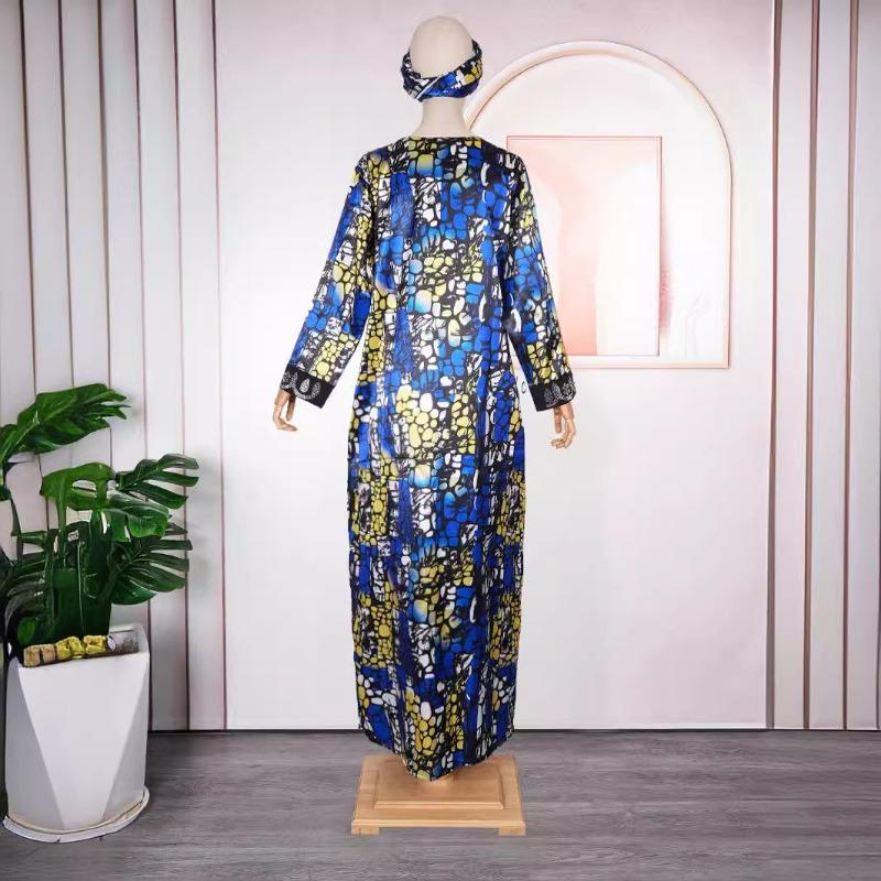 Plus Size Women's Printed Hot Drill Color with Headscarf Dress