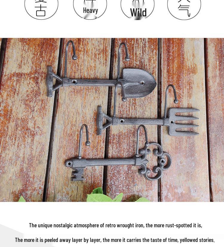Double Hook Iron Shovel and Rake Decorative Hanging for Courtyard and Home