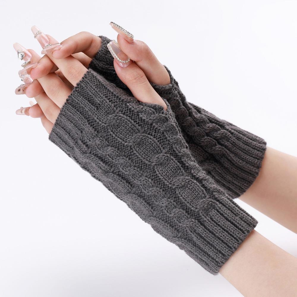 Autumn and winter knitted dew finger sleeves twist pattern short gloves men's and women's wool warm and cold wrist protector arm cover