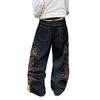 American Retro Personalized Design Embroidered Washed Loose Denim Men's Trend Brand Casual Straight-leg Pants