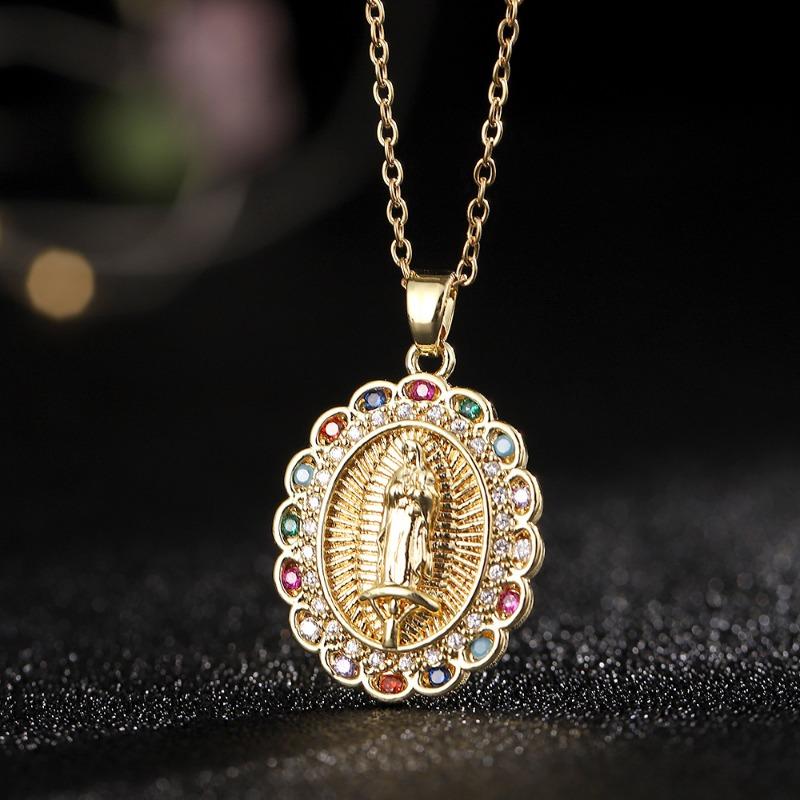 European and American Fashion Micro inlaid Color Zircon Pendant Women's Jewelry Virgin Mary Necklace