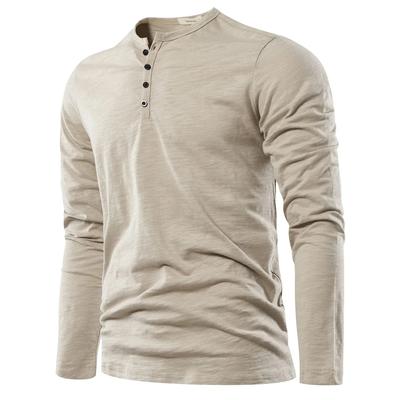 Henery pescoço manga longa t camisa para homens sólido primavera casual masculino camisetas de alta qualidade masculino topos roupas clássicas camisetas masculinas