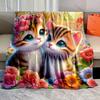 Two Tabby Cats and Flowers Print Blanket Warm Soft Luxury Gift for Child Adults Suitable for Home Sofa Bed Travel Camping RV