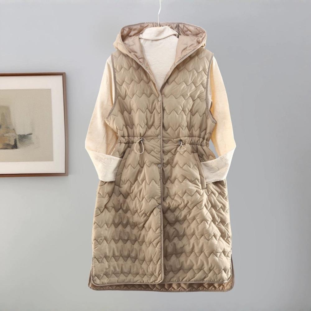 Winter Women's Ultra-light Long Puffer Hooded Vest Women's Casual Slim Shrink Belt Vest