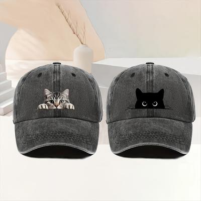 2pcs Vintage Baseball Caps - Cute Kitty Face Design, Outdoor Fashion, Retro Style, Fashion Headwear
