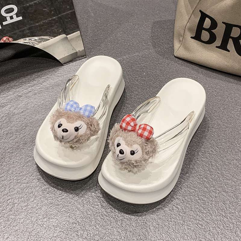 Thick Bottom Heightening Flip-flops Women Wear Korean Version of Cute Cartoon Shirley Mei Pinched Feet Beach Cool Slippers In Summer