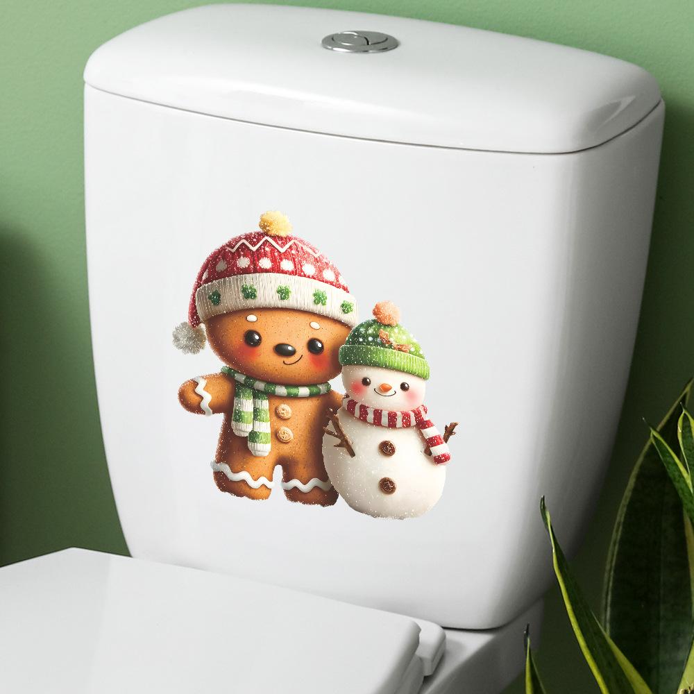 Cartoon Simulation Gingerbread Man and Snowman Bathroom Toilet Decoration Stickers