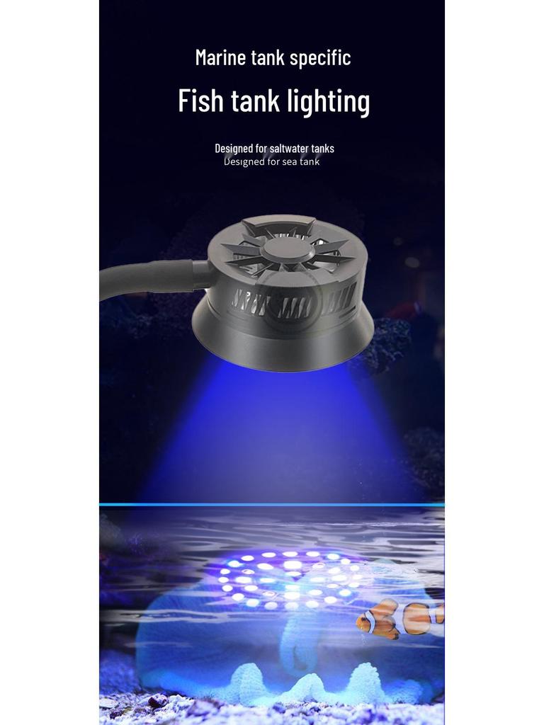 LED Marine Aquarium Light with Dimming and Timer for Saltwater Tanks, Clownfish & Coral, Blue/White Clip-on with Enhanced Blue Light