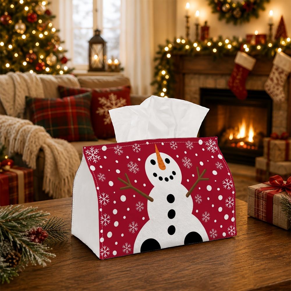 1pc Minimalist Winter Abstract Tissue Box - Multi-Functional Christmas Napkin Dispenser, Made of Durable Polyester, Decorated with Snowman Figure Snow